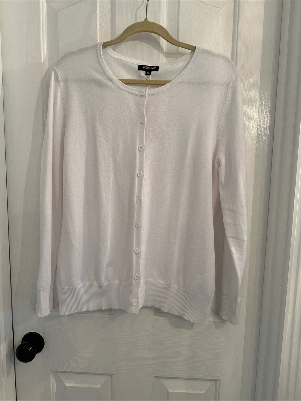 White Button-Front Crewneck Cardigan